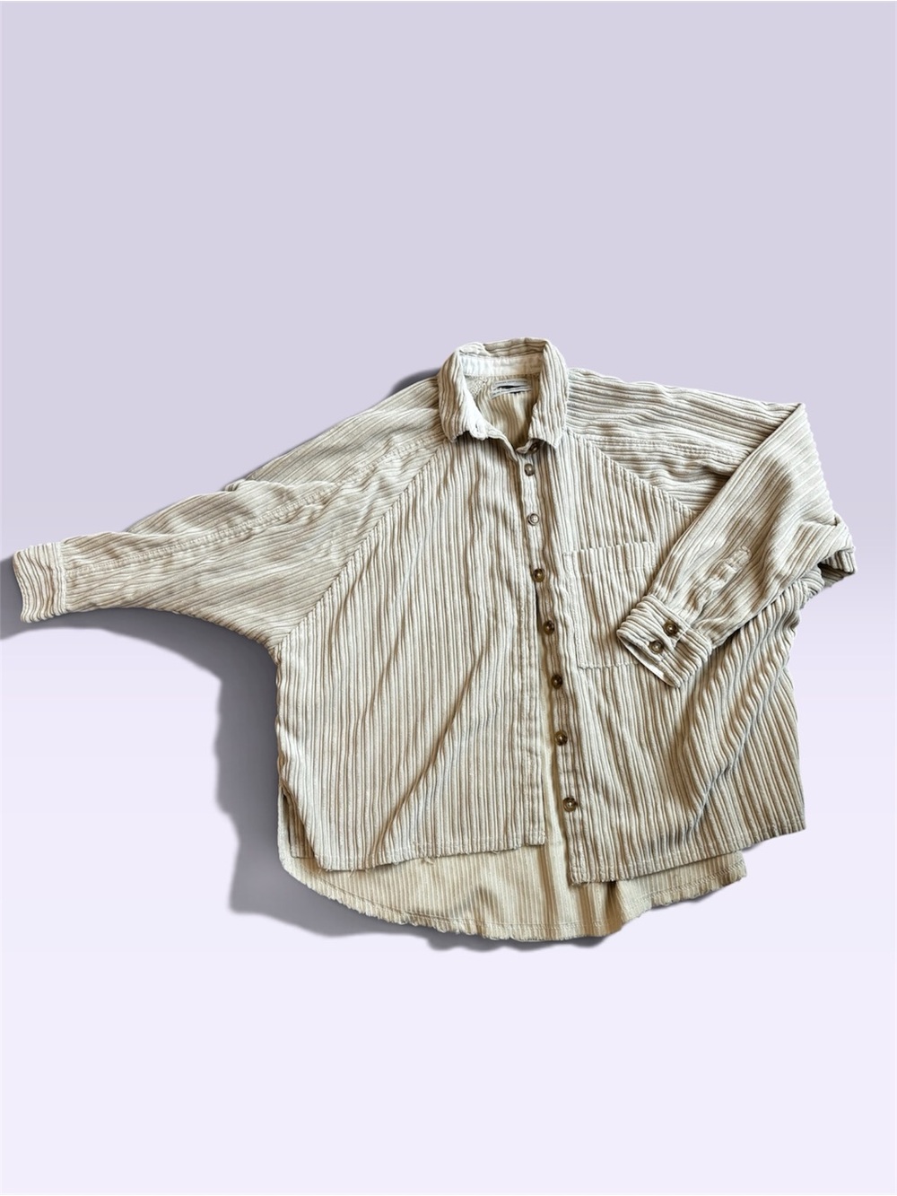 Urban Outfitters Beige corduroy oversized Button-Down cropped Shirt